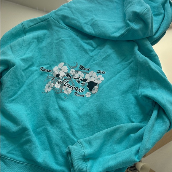 Vibrant Teal Kids Hoodie with Floral Accents - Picture 5 of 5